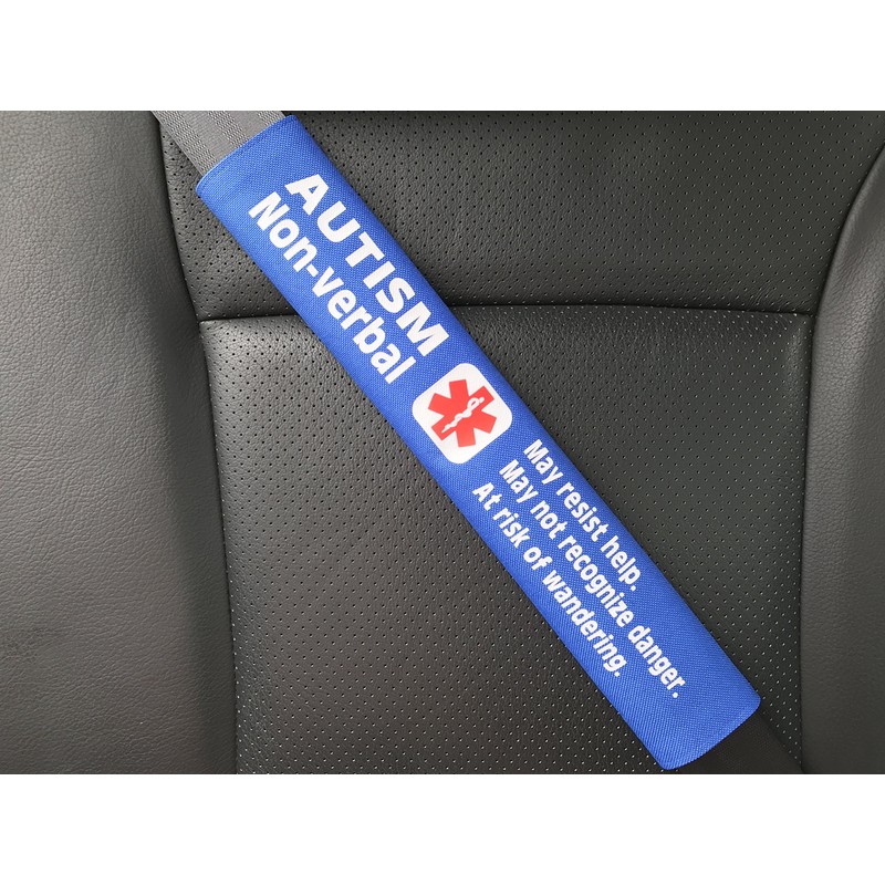 Autism Non-Verbal Medical Alert Seat Belt Cover (Black)