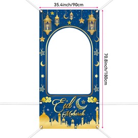 Eid Mubarak Photoshot Banner, Large Fabric Muslim Ramadan Kareem Backdrop Decorations, Ramadan Sign Photo Booth Frame Background for Muslim Ramadan Party Supplies, 71 x 35INCH