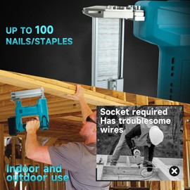 Cordless Brad Nailer for Ma-kita 18v Battery, 2 in 1 Nail Gun Battery Powered with Staples/Nails, Electric Nail Gun for Roofing, Trim, Wood, DIY Home Improvement(No Battery）