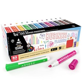 ARTEZA - Marcadores de borrado en seco, paquete de 52, punta de cincel, 12 colores surtidos con tinta de bajo olor, bolígrafos de pizarrón blanca