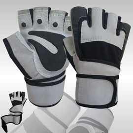 WEIGHT LIFTING PADDED GLOVES FITNESS TRAINING BODY BUILDING GYM LONG WRIST STRAP WHITE & BLACK X- LARGE