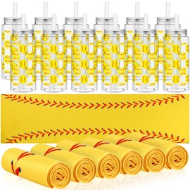 Skybooly 24 Pack Sport Team Gifts Include 12 Baseball Softball Cooling Towel 12 Baseball Soccer Plastic Tumbler 40"x12" Breathable Chilly Towel 13.5oz Reusable Cup for Sport Party(Yellow,Softball)
