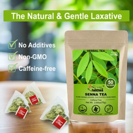 FullChea - Senna Tea, 50 Teabags, 1.5g/bag - Naturally Senna Leaf Tea for Constipation - Non-GMO - Caffeine-free - Support Digestion & Boost Immune System