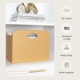 BLU MONACO Gold Magazine Basket, Gold Magazine Holder, Gold Magazine Rack, Magazine Holder Floor, and Magazine Holder Bathroom Storage Décor Stylish Book Basket and Magazine Organizer - Narrow Basket