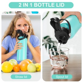 EIPOSAU Auto Flip Lid with Removable Straw, Replacement Lid with Dust Cover, Fits Most Wide Mouth Sports Water Bottle
