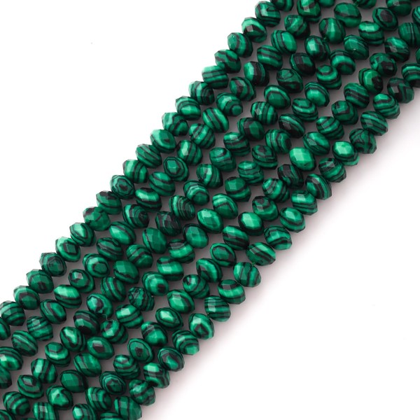 Faceted 4x6mm Natural Malachite Stone Rondelle Spacer Gemstone Beads Loose