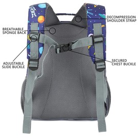 FlowFly Kids Backpack for Toddler Boys Girls, Simple Lightweight Bookbag for Daycare Kindergarten Elementary School Travel, Small Modern Bag (Medium 15'', Astronaut)