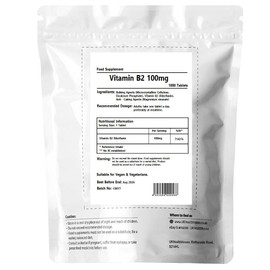 Vitamin B2 Riboflavin 100mg Tablets Migraine Support, Stress and Energy. Vegan Can Help Reduce Tiredness and Fatigue Gluten-Free Prolong Release Pills (1000 tabs)