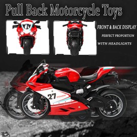 MLcnleS 1:12 Motorcycle Model, Alloy Die-Casting Toy Model Motorcycle for Kids 3 4 5 6 7 8 9 Years Old, 4 in 1 Value-Added Playsets, Toy Car, Motorcycle Collection, Gift