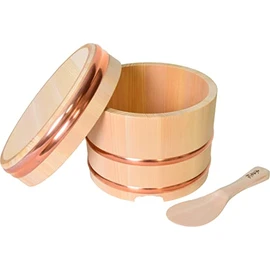 Kiso Crafts Kiso Sawara Edo-style Ohitsu for 3 Go with Handmade Rice Paddle, Natural