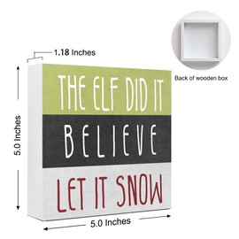 Christmas Wooden Desk Box Sign,The Elf Did It Christmas Wood Block Sign,Christmas Wood Plaque Sign for Home Office Farmhouse Shelf Tabletop Wall Decor 5x5 Inches