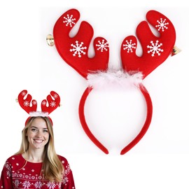 Weihnachts-Stirnband für Damen Rentier Geweih Schneeflocken Jingle Bell Stirnband, Xmas Party Kopfbedeckung für Weihnachtskostüme, Xmas Holiday Favors, Party Dekoration, 1 Stück