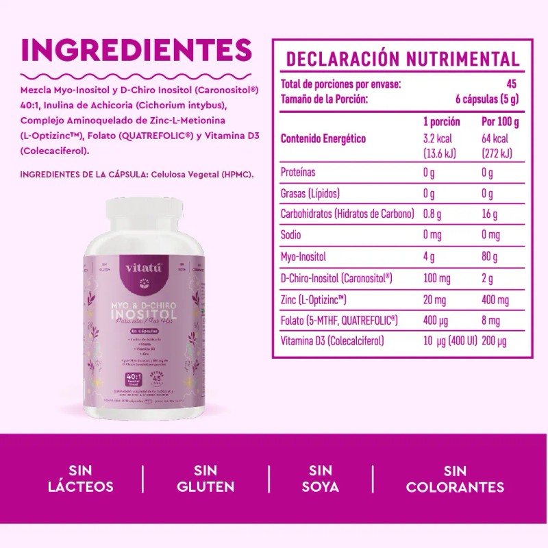 Vitatú | Myo Inositol & D-chiro Cápsulas Sabor Sin sabor