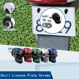 Bashineng Skull License Plate Screw 4 Pack Universal Cars Truck Motorcycle License Plate Frames Bolts Fasteners Trim Replacement Kit (Black)