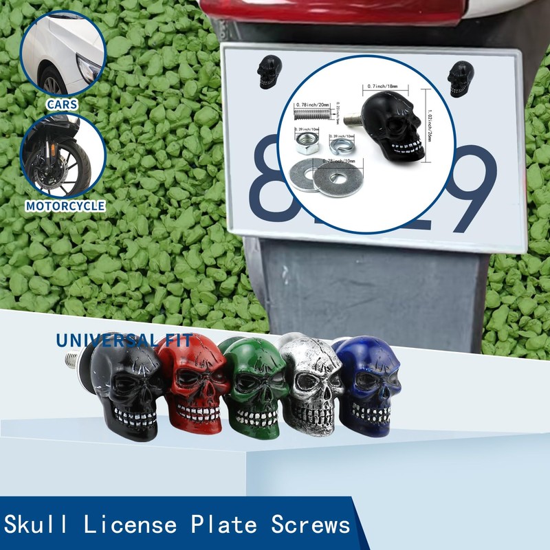 Bashineng Skull License Plate Screw 4 Pack Universal Cars Truck
