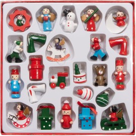 BRUBAKER Pack of 24 Wooden Christmas Tree Decorations - Up to 4 cm Figures - Christmas Wooden Pendant Set Hand-Painted - Tree Pendant Christmas Tree Decorations - Gifts - Locomotive - Snowman