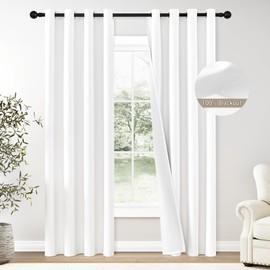 ChrisDowa 90 Inch Long Blackout Curtains for Living Room 2 Panel Set, Grommet White Linen Black Out Room Darkening Insulated Thermal Curtain Drapes for Sliding Glass Patio Door, 52x90 in Length