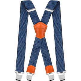 Decalen Mens Braces with Very Strong Metal Clips Wide 4 cm 1.5 inch Heavy Duty Suspenders One Size Fits All Men and Women Adjustable and Elastic X Form (Blue 1)