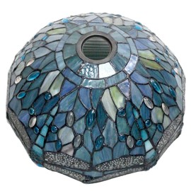 WERFACTORY Tiffany Lamp Shade Replacement 12X6 Inch Sea Blue Stained Glass Dragonfly Lampshade Only 1-5/8-Inch Fitter Opening for Arched Floor Lamp, Torchiere Lamp, Pendant Light S147 Series