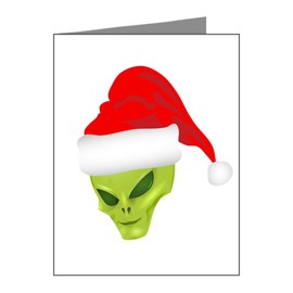 Truly Teague Note Cards (20 Pack) Green Alien Head with Christmas Santa Hat