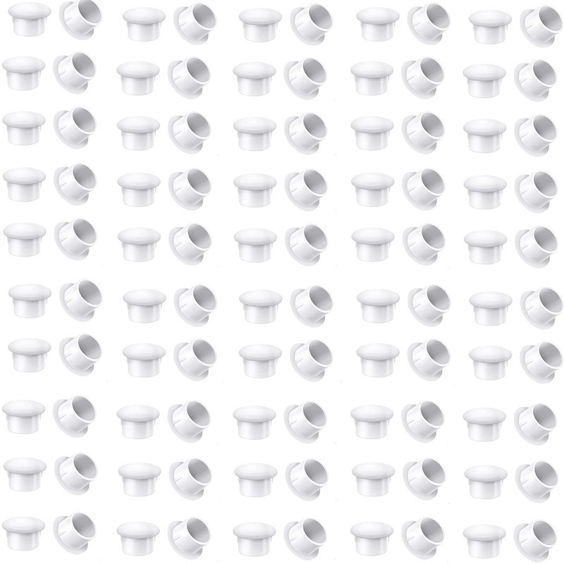100pcs Plastic White Round Button Plugs Screw Cap, for Chair