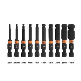 Ball End Hex Bit Set - Railer 2 Inch Impact Driver 10pc Ball-End Metric Hex Bit Set With A Bit Holder & Carabiner. Premium S2 Steel, Ideal For Furniture Screws