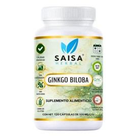 Ginkgo Biloba 120 Cápsulas | Suplemento Alimenticio 100% Puro | Saisa Herbal Sin sabor | Antioxidante, mejora de la memoria, mejor circulación