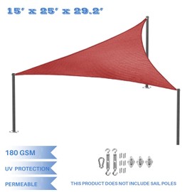E&K Sunrise 15' x 25' x 29' Sun Shade Sail Right Triangle Canopy Shade Cover with Hardware Kit UV Block for Outdoor Pergola Patio Backyard Garden Deck (Red)