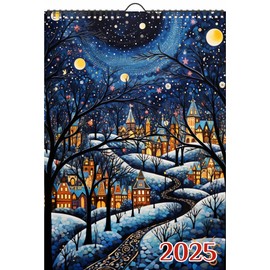 2025 Wall Calendar [12 pages 8"x12"] Serene Wintery Towns in the Christmas Season Vintage Book Illustration Poster Wysocki