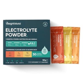 Electrolytes Sachets 1280mg - Pack of 30 - Sugar-Free - 1000mg Sodium, 200mg Potassium & 80mg Magnesium - 6 Vitamins (C, B1, B3, B5, B9 & B12) - 3 Delicious Flavours - Vegan Electrolyte Powder Sachets