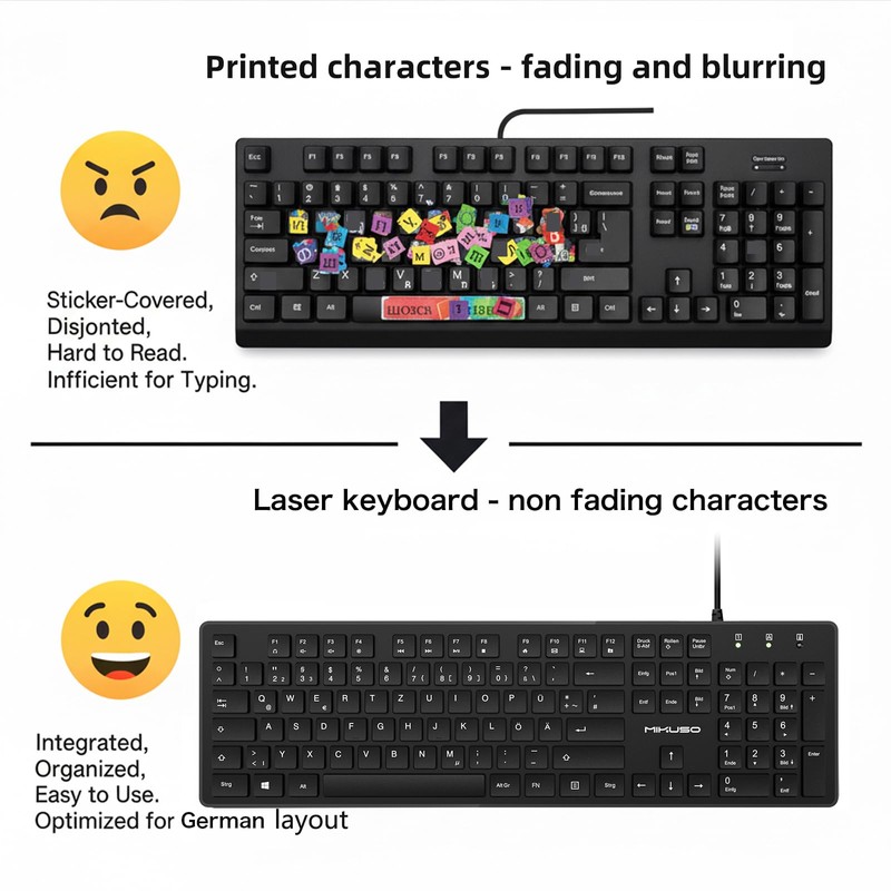 German Keyboard QWERTZ Layout Wired USB,(Not Fading Character) Laptop/PC
