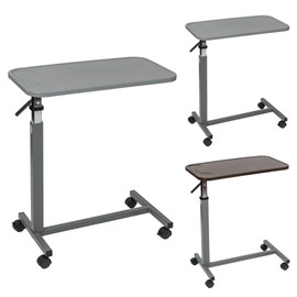 Grey Overbed Table with Composite Top and Adjustable Height - Over Bed Table with Wheels - Medical Rolling Bedside Table for Hospital and Home Use