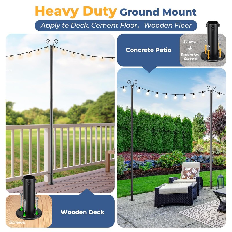 EUIJOIP String Light Pole 8 FT Adjustable, 1 Pack Heavy