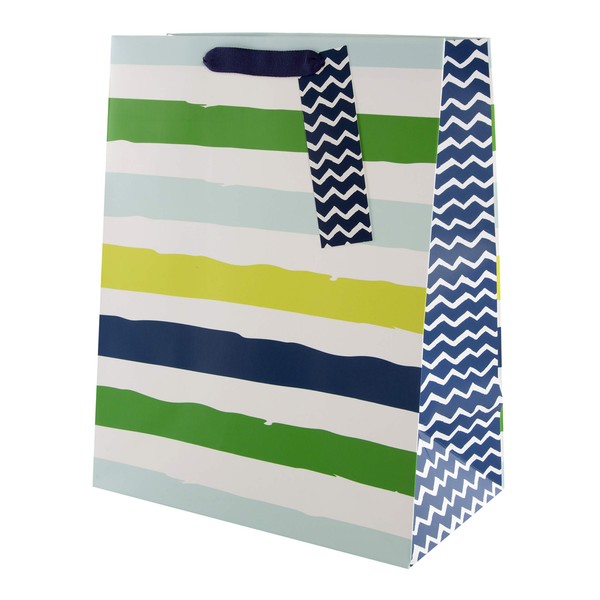 Hallmark Large Multi-Occasion Gift Bag - Blue and Green Striped Design