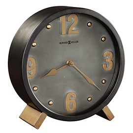 Howard Miller Elmer Mantel Clock 635-244 – Aged Black Finish, Metal Material, Charcoal Finished Dial, Gold Arabic Numerals, Battery-Operated Quartz Movement, Tabletop Clock