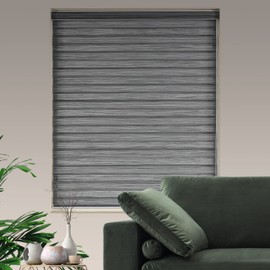 JIANGPIN TEXTILE Custom Cut to Size Window Blind Dual Layer Polyester Zebra Roller Light Filtering Sheer Shades Window Treatments Privacy Light Control for Day and Night(W19 x H72(Inch), Grey)
