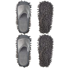 2 Pairs Microfiber Cleaning Mop Slippers for Floor Cleaning House Mop Shoes Men and Women Washable Unisex Dusting Slippers Dirt Cleaning Tool Supplies (Gray, Medium)