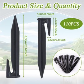 SHENSAIGO Ground Pegs for Robotic Lawnmowers Without Boundary Cable, Pack of 110 Black Hooks Ground Spikes, Ground Anchor Nail Compatible with Gardena Worx Bosch, Plastics Ground Hooks for Lawn Robot