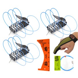 AirFly 6-Loops Crab Trap for Fishing Pole: Catches Dungeness, Rock & Blue Crabs, Made in USA (3 Traps + Gauge + Casting Glove + 6 Replace Loops)