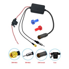Vecys FM/AM DAB DAB+ Car Antenna Signal Amplifier DIN Male to DIN Female to SMA Male Adapter 12 V Car Radio Signal Amplifier for Audio Stereo Digital Car Radio