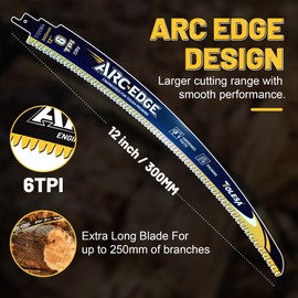 TOLESA 12in. Japanese Teeth Reciprocating Saw Blade, Arc Edge Wood Pruning Saw Blades 6TPI for Tree Trimming, Wood Cutting, Durable & Sharp, 3 Pieces