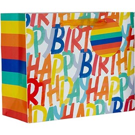 JILLSON & ROBERTS Medium Gift Bags, Rainbow Birthday, 12 Pcs