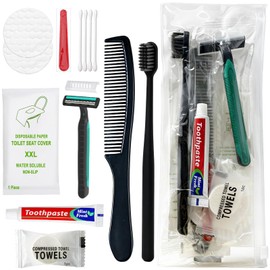 12 Sets Personal Hygiene Kit Bulk, Disposable Toothbrushes with Toothpaste, Comb, Shaving Razor, Towel, Cover, and Vanity Kit, Toiletry Kits Homeless Bulk Supplies for Women, Men, Travel, Homeless