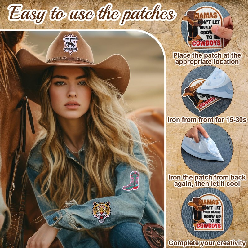 Lyrow 50 Pcs Western Cowboy Iron on Patch for Hat