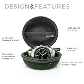 AKIELO Watch Case – Watch Travel Case with Cleaning Cloth and Gift Box – Fits Mens and Womens Wristwatches and Smart Watches up to 54mm (Forest Green Edition)