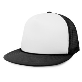 DALIX Flat Billed Trucker Cap with Mesh Back in Black-White