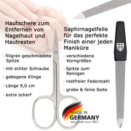 DREI SCHWERTER - Lucca 6-Piece Manicure Set | Nail Set in Real Leather Case | Contents: Cuticle Scissors, 2 Tweezers, Double Instrument, Nail Clippers, Sapphire Nail File - Brown