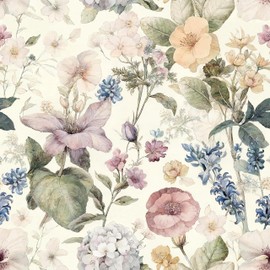 MANONIRIA Floral Wallpaper Peel and Stick Boho Contact Paper 17.3inx118.1in Poppy Flower Wallpaper Leaf Removable Self Adhesive Wall Paper for Cabinets Bedroom Bathroom Kitchen Decorative