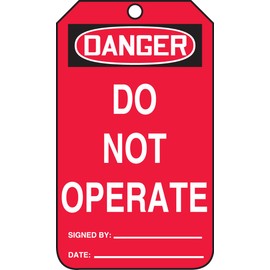 Accuform MDT250CTP PF-Cardstock Safety Tag, Legend "Danger Do Not Operate", 5.75" Length x 3.25" Width x 0.010" Thickness, Black/White on Red (Pack of 25)