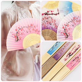 Pack of 4 Foldable Fans Wedding Folding Hand Fan Handheld Folding Fan Hand Fan Summer Handheld Folding Fan Bamboo Fan for Party, Wedding, Photography, Wall Decoration (W1)